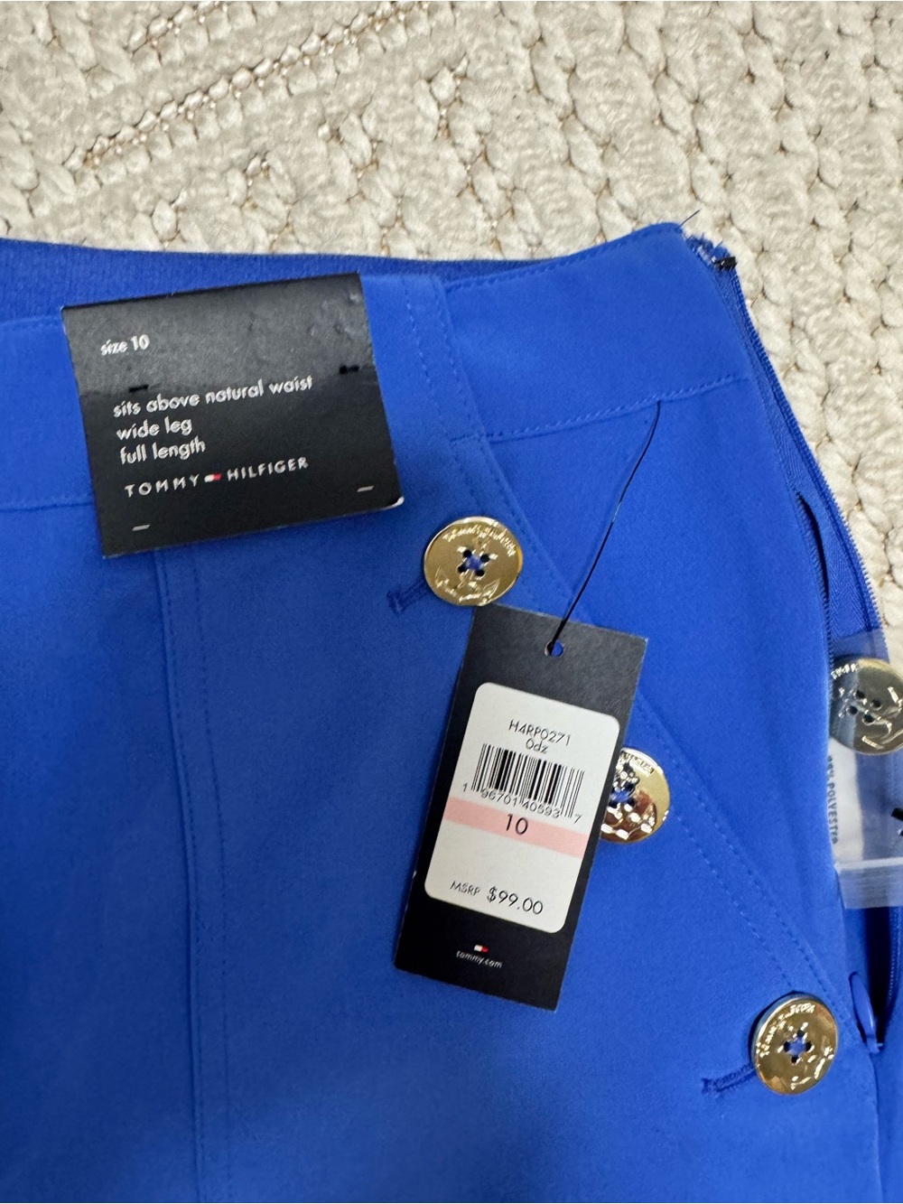 Tommy Hilfiger Chic Cobalt Blue Wide-Leg Pants – Gold Button Detail, NWT